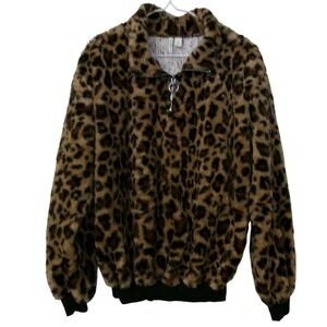 C Est. 1946 Women's Leopard Print Faux Fur Quarter Zip Pullover Jacket Small